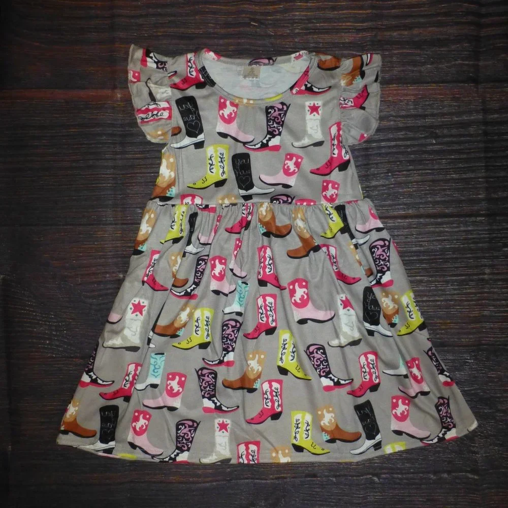 Boutique Baby Girls Cowboy Boots Sleeveless Dress
